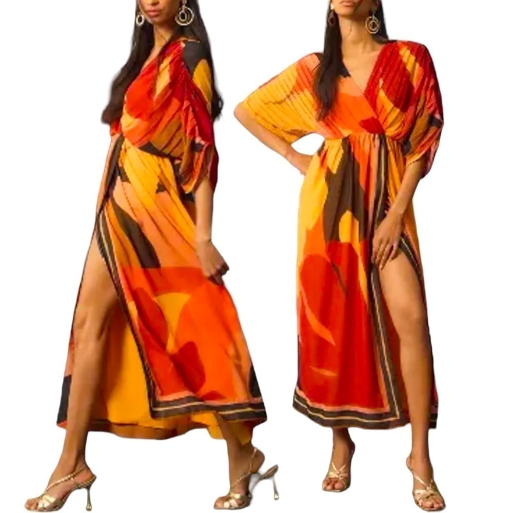 Farm Rio Anthropologie M Short-Sleeve Wrap-Front Maxi Dress XS/ NWT